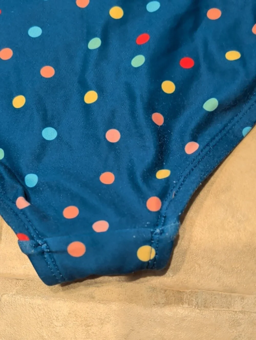 Hanna Andersson Navy Colorful Polka Dot One-Piece Swimsuit with Tie Straps